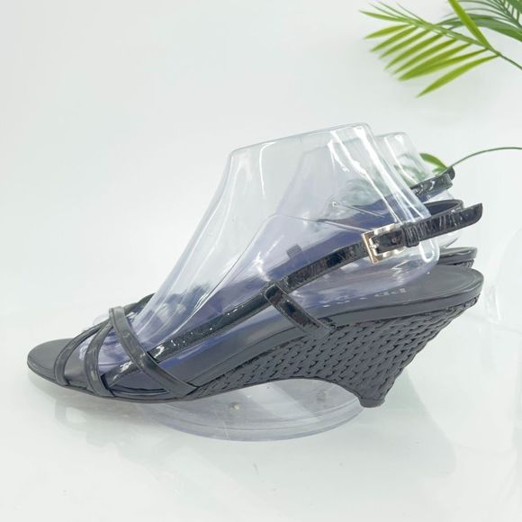 Prada Sandals Women's Size 41 11 Black Leather Wedge Woven Slingback Vintage Y2K - Picture 4 of 15